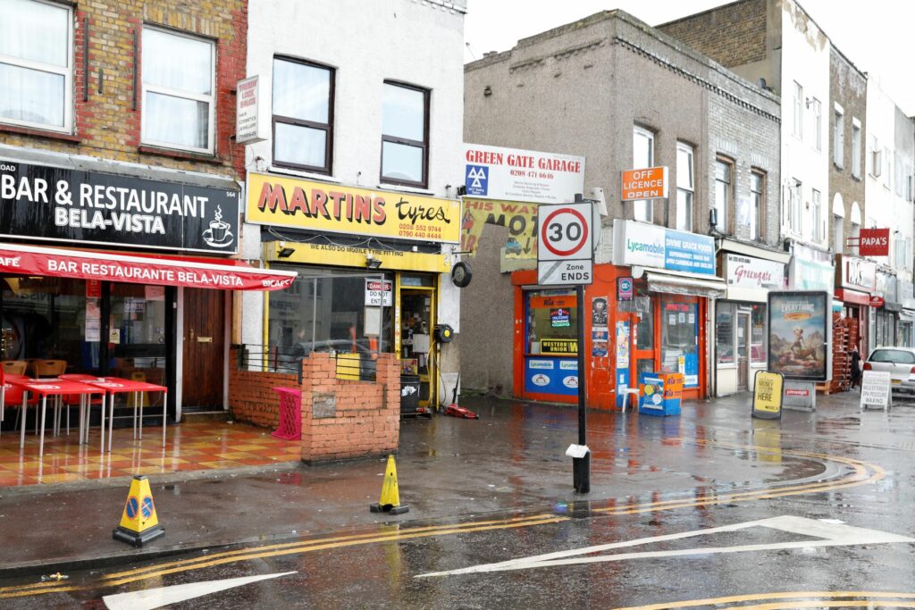 A street of brightly coloured shops